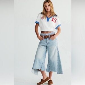 Free People We The Free Ripple Wide-Leg Cropped Jeans. NWT. 27 L